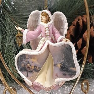 Thomas Kinkade Winter Angels of Light 2005 Pink Ornament Collection Stonehearth